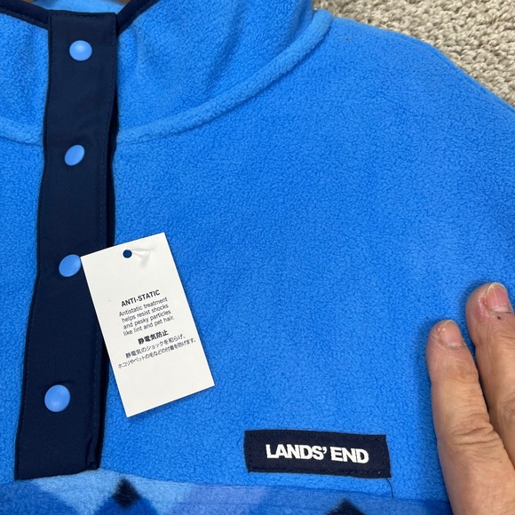 Lands End Heritage Pullover Womens L 14-16 Blue Long Sleeve Fleece Snap Neck NEW - Picture 4 of 12